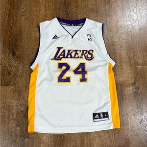 Adidas White and Yellow Lakers Jersey